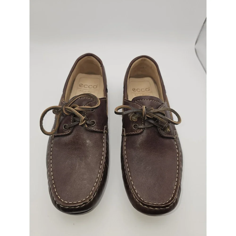 ECCO Men's Dark Brown Hand Sewn Leather Boat Shoes Eur 42 Size 9-9 US